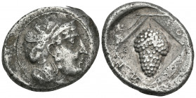 CILICIA. Soloi. Circa 410-375 BC. Stater (Silver, 29 mm, 10.40 g, 6 h). Head of Athena to right, wearing a crested Attic helmet, with a griffin rushin...
