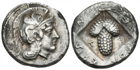CILICIA. Soloi. Circa 410-375 BC. Stater (Silver, 23 mm, 10.35 g, 12 h). Head of Athena to right, wearing crested Attic helmet decorated with a griffi...