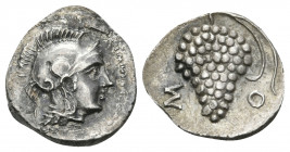 CILICIA. Soloi. Circa 400-350 BC. Obol (Silver, 11 mm, 0.70 g, 3 h). Head of Athena to right, wearing crested Attic helmet. Rev. Σ-Ο Grape bunch on vi...