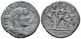 TROAS. Alexandria Troas. Valerian I, 253-260. Assarion (Bronze, 20 mm, 4.35 g, 6 h). IMP LIC V-ALERIANVS AVG Laureate, draped and cuirassed bust of Va...
