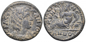 AEOLIS. Cyme. Pseudo-autonomous issue, time of Valerian I and Gallienus. Assarion (Bronze, 22 mm, 5.10 g, 6 h). IEPA CYNKΛHTOC Draped bust of the Sena...