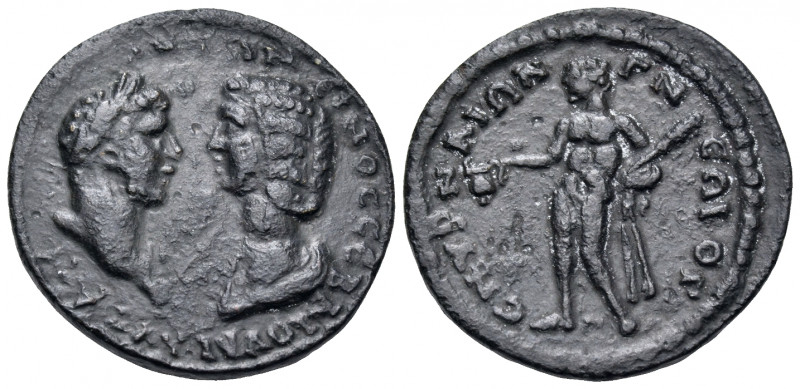 IONIA. Smyrna. Caracalla, with Julia Domna, 198-217. (Bronze, 21.5 mm, 5.10 g, 6...