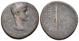 CARIA. Trapezopolis. Augustus, 27 BC-14 AD. Assarion (Bronze, 18.5 mm, 3.73 g, 5 h), struck under the magistrate Andronikos Gorgippos. ΣEBAΣTOΣ Laurea...