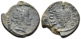 LYDIA. Maeonia. Pseudo-autonomous issue, time of Septimius Severus, 193-211. 1/3 Assarion (Bronze, 15.5 mm, 2.60 g, 12 h). Wreathed head of Dionysos t...