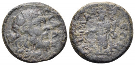 LYDIA. Silandus. Time of Marcus Aurelius, 161-180. Hemiassarion (Billon, 15 mm, 2.88 g, 6 h). CIΛΑΝΔΕΩΝ Bearded head of Silenos to right, wreathed wit...