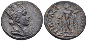 LYDIA. Tripolis. Pseudo-autonomous issue, 3rd century. Assarion (Bronze, 22 mm, 5.45 g, 6 h). Turreted and draped bust of Tyche to right. Rev. ΤΡΙΠΟΛΕ...