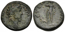 PISIDIA. Etenna. Marcus Aurelius(?), 161-180. Hemiassarion (Bronze, 17 mm, 5.82 g, 12 h). [...]M A AYΓ Α[...] Laureate head of Marcus Aurelius to righ...