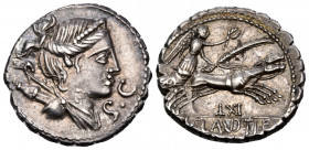 Ti. Claudius Ti.f. Ap.n. Nero, 79 BC. Denarius Serratus (Silver, 17 mm, 4.04 g, 8 h), Rome. Diademed and draped bust of Diana to right, quiver and bow...