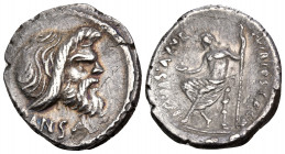 C. Vibius C.f. C.n. Pansa Caetronianus, 48 BC. Denarius (Silver, 18 mm, 3.81 g, 7 h), Rome. PANSA Mask of bearded Pan to right. Rev. C · VIBIVS · C · ...