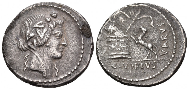 C. Vibius Varus, 42 BC. Denarius (Silver, 18 mm, 3.54 g, 8 h), Rome. Head of Bac...