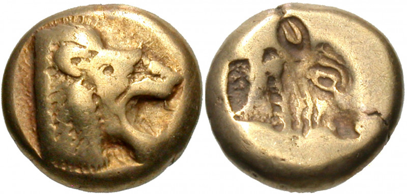 LESBOS. Mytilene. Circa 521-478 BC. Hekte (Electrum, 2.51 g, 8 h). Head of a lio...