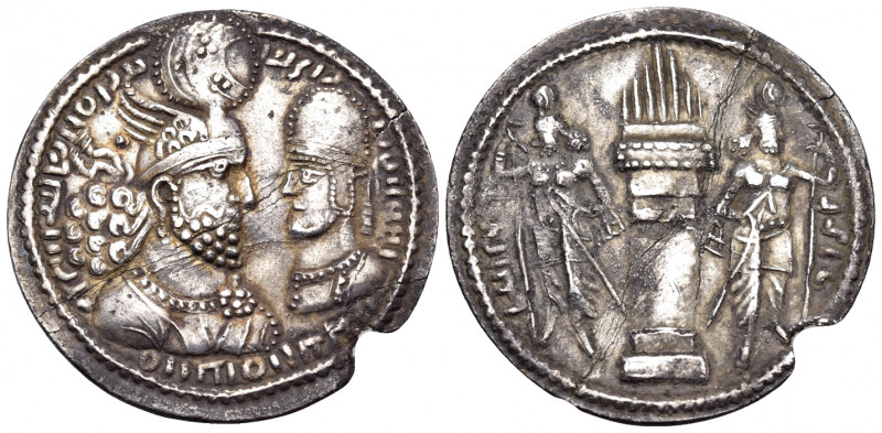 SASANIAN KINGS. Bahram II, with Prince 1, 276-293. Drachm (Silver, 25 mm, 4.08 g...