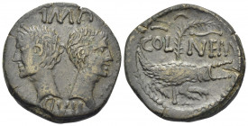 Augustus, with Agrippa, 27 BC-AD 14. As (Copper, 23.5 mm, 9.38 g, 9 h), Nemausus, c. 16/5-10 BC. IMP / DIVI F Head of Agrippa to left, wearing combine...