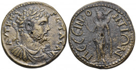 GALATIA. Pessinus. Geta, 209-212. Tetrassarion (Bronze, 31 mm, 15.17 g, 1 h). AYT K Π C ΓETAC AY Laureate, draped and cuirassed bust of Geta to right....