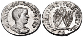 SYRIA, Seleucis and Pieria. Antioch. Philip II, as Caesar, 244-247. Tetradrachm (Silver, 25 mm, 10.09 g, 7 h), 245. ΜΑΡ ΙΟYΛΙ ΦΙΛΙΠΠΟC ΚΕCΑΡ Bareheade...