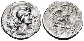 M. Plaetorius M.f. Cestianus, 57 BC. Denarius (Silver, 18.5 mm, 3.66 g, 5 h), Rome. CESTIANVS S.C Bust of female deity to right, draped and wearing th...
