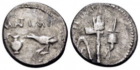 The Triumvirs. Mark Antony, May-Summer 43 BC. Quinarius (Silver, 13.5 mm, 1.88 g, 9 h), Military mint traveling with Antony and Lepidus in Transalpine...