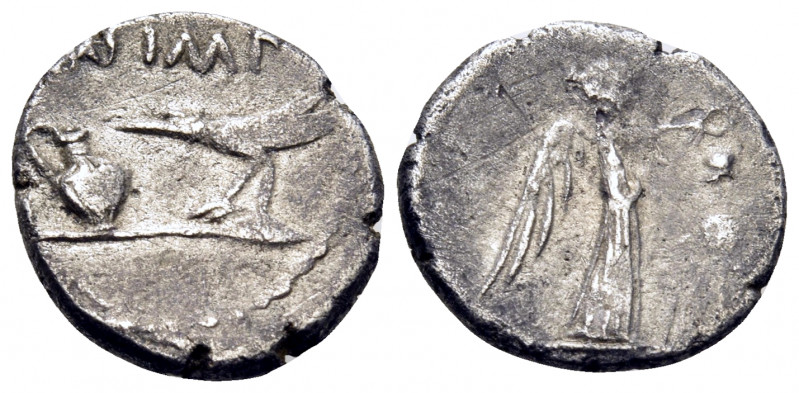 The Triumvirs. Mark Antony, Late summer-autumn 43 BC. Quinarius (Silver, 13 mm, ...