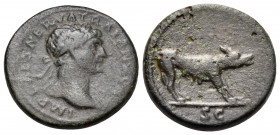 Trajan, 98-117. Semis (Orichalcum, 15.5 mm, 2.99 g, 7 h), Rome, after 109. IMP CAES NERVA TRAIAN AVG Laureate bust of Trajan to right, with slight dra...
