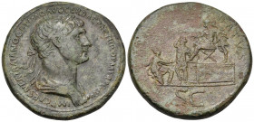 Trajan, 98-117. Sestertius (Orichalcum, 34.5 mm, 27.90 g, 7 h), Rome, 116-117. IMP CAES NER TRAIANO OPTIMO AVG GER DAC PARTHICO P M TR P COS VI P P La...