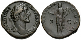 Antoninus Pius, 138-161. Sestertius (Orichalcum, 30 mm, 27.99 g, 11 h), Rome, 141-143. ANTONINVS AVG PIVS PP TR P Laureate head of Antoninus Pius to r...