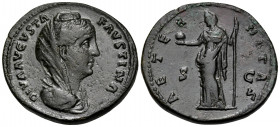 Diva Faustina Senior, died 140/1. Sestertius (Orichalcum, 27 mm, 11.74 g, 5 h), Rome, 141-161. DIVA AVGVSTA FAVSTINA Diademed, veiled and draped bust ...