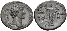 Marcus Aurelius, as Caesar, 139-161. As (Copper, 28 mm, 9.54 g, 6 h), Rome, 147-148. AVRELIVS CAESAR AVG PII F Bare-headed bust of Marcus Aurelius to ...