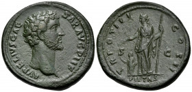 Marcus Aurelius, as Caesar, 139-161. Sestertius (Orichalcum, 32 mm, 26.10 g, 11 h), struck under Antoninus Pius, Rome, 148-149. AVRELIVS CAESAR AVG PI...