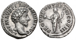 Marcus Aurelius, 161-180. Denarius (Silver, 18 mm, 3.19 g, 11 h), Rome, 161-162. IMP M AVREL ANTONINVS AVG Bare head of Marcus Aurelius to right. Rev....