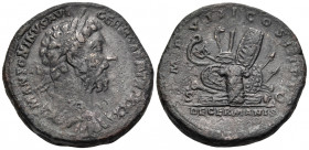 Marcus Aurelius, AD 161-180. Sestertius (Orichalcum, 32 mm, 23.83 g, 12 h), Rome, 176-177. M ANTONINVS AVG GERM SARM TR P XXXI Laureate and cuirassed ...