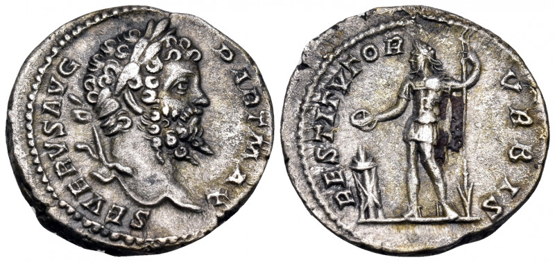 Septimius Severus, 193-211. Denarius (Silver, 18 mm, 3.17 g, 6 h), Rome, 200-201...