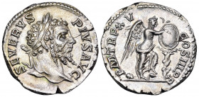 Septimius Severus, AD 193-211. Denarius (Silver, 28 mm, 2.78 g, 8 h), Rome, 207. SEVERVS PIVS AVG Laureate head of Septimius Severus to right. Rev. P ...