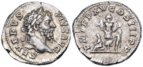 Septimius Severus, 193-211. Denarius (Silver, 19.5 mm, 3.42 g, 6 h), Rome, 207. SEVERVS PIVS AVG Laureate head of Septimius Severus to right. Rev. P M...