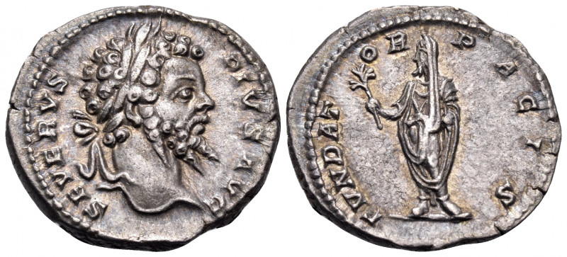 Septimius Severus, 193-211. Denarius (Silver, 19 mm, 3.39 g, 6 h), Rome, 201. SE...