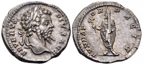 Septimius Severus, 193-211. Denarius (Silver, 19 mm, 3.39 g, 6 h), Rome, 201. SEVERVS PIVS AVG Laureate head of Septimius Severus to right. Rev. FVNDA...
