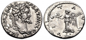 Septimius Severus, 193-211. Denarius (Silver, 18 mm, 3.15 g, 12 h), Emesa, 194-195. IMP CAE L SEP SE-V PERT AVG COS II Laureate head of Septimius Seve...