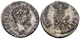 Septimius Severus, 193-211. Denarius (Silver, 17.5 mm, 3.43 g, 12 h), Emesa, 195. IMP CAE L SEP SEV PERT AVG COS II Laureate head of Septimius Severus...