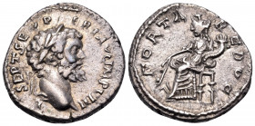 Septimius Severus, 193-211. Denarius (Silver, 18.5 mm, 3.81 g, 12 h), Laodicea, 196. SEPT SEV PERT AVG IMP VIII Laureate head of Septimius Severus to ...