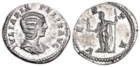 Julia Domna, Augusta, 193-217. Denarius (Silver, 19 mm, 3.04 g, 1 h), struck under Caracalla, Rome, 211-217. IVLIA PIA FELIX AVG Draped bust of Julia ...