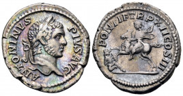 Caracalla, 198-217. Denarius (Silver, 21 mm, 3.02 g, 1 h), Rome, 209. ANTONINVS PIVS AVG Laureate head of Caracalla to right. Rev. PONTIF TR P XII COS...