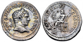 Caracalla, 198-217. Denarius (Silver, 21 mm, 3.46 g, 12 h), Rome, 215. ANTONINVS PIVS AVG GERM Laureate head of Caracalla to right. Rev. P M TR P XVII...