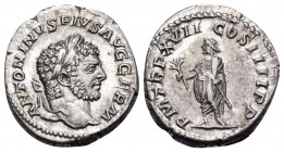 Caracalla, 198-217. Denarius (Silver, 18.5 mm, 3.35 g, 6 h), Rome, 214. ANTONINVS PIVS AVG GERM Laureate head of Caracalla to right. Rev. P M TR P XVI...