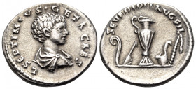 Geta, as Caesar, 198-209. Denarius (Silver, 19 mm, 3.54 g, 1 h), Laodicea, c. 199. L SEPTIMIVS GETA CAES Bare-headed and draped bust of Geta to right....