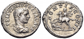 Geta, as Caesar, 198-209. Denarius (Silver, 19 mm, 3.03 g, 12 h), Rome, 209. P SEPTIMIVS GETA CAES Bare-headed and draped bust of Geta to right. Rev. ...