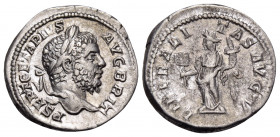 Geta, 209-211. Denarius (Silver, 19.5 mm, 3.38 g, 12 h), Rome, 211. P SEPT GETA PIVS AVG BRIT Laureate and bearded head of Geta to right, with feature...