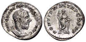 Macrinus, 217-218. Denarius (Silver, 20 mm, 3.40 g, 12 h), Rome, March - June 218. IMP C M OPEL SEV MACRINVS AVG Laureate and cuirassed bust of Macrin...