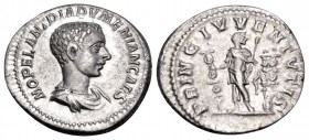 Diadumenian, as Caesar, 217-218. Denarius (Silver, 20.5 mm, 3.84 g, 5 h), Rome, late July 217 - end February 218. M OPEL ANT DIADVMENIAN CAES Barehead...
