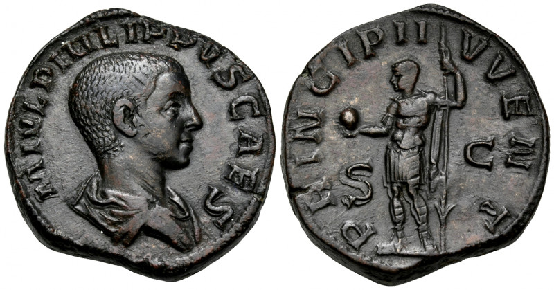 Philip II, as Caesar, 244-247. Sestertius (Bronze, 28 mm, 21.83 g, 11 h), Rome, ...