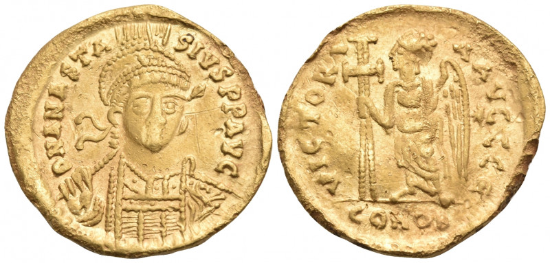 Anastasius I, 491-518. Solidus (Gold, 20 mm, 4.20 g, 6 h), Constantinople, E = 5...