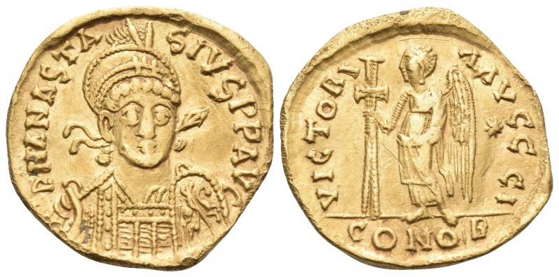 Anastasius I, 491-518. Solidus (Gold, 20 mm, 3.90 g, 6 h), Constantinople, I = 1...